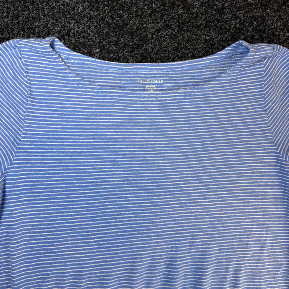 Eileen Fisher Womens Blue White Striped Hemp Cotton T-Shirt Dress Medium S18HSP